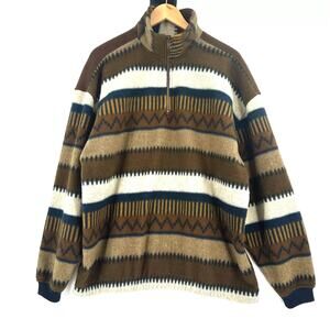 Bugle Boy Men Quarter Zip Southwest Fleece Medium Aztec Cabin Camp Cozy Gorpcore